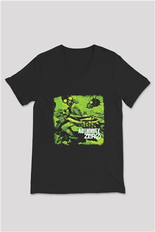 Authority Zero Baskılı Unisex Siyah V Yaka Tişört