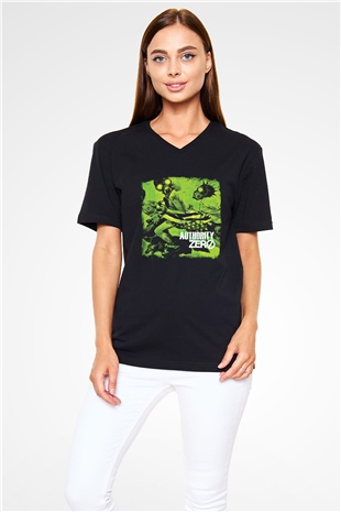 Authority Zero Baskılı Unisex Siyah V Yaka Tişört