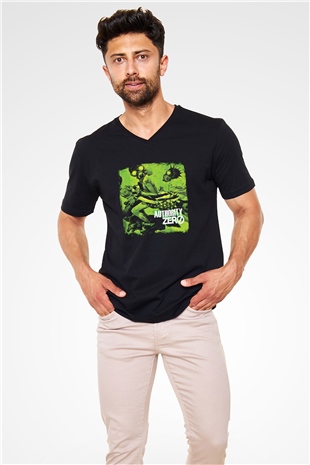 Authority Zero Baskılı Unisex Siyah V Yaka Tişört