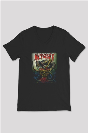 Autopsy Siyah Unisex V Yaka Tişört T-Shirt
