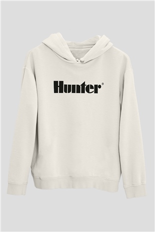Avcı Beyaz Unisex Kapüşonlu Sweatshirt