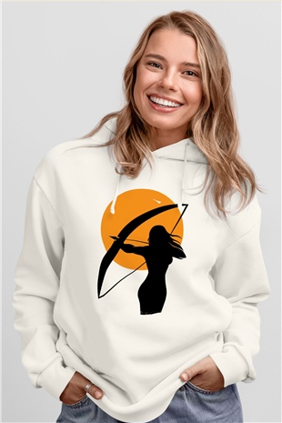 Avcı Beyaz Unisex Kapüşonlu Sweatshirt