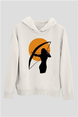 Avcı Beyaz Unisex Kapüşonlu Sweatshirt