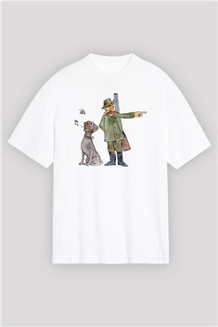 Avcı Beyaz Oversize Tişört Oversize T-shirt - TişörtFabrikası
