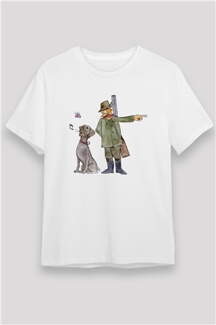 Avcı Beyaz Unisex Tişört T-Shirt - TişörtFabrikası