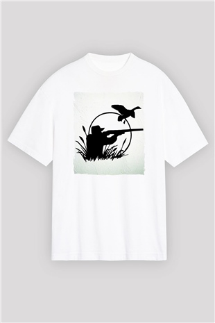 Avcı Beyaz Oversize Tişört Oversize T-shirt - TişörtFabrikası