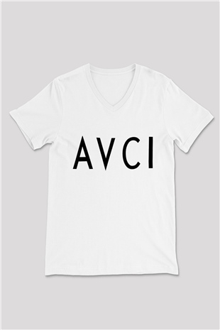 Avcı Beyaz Unisex V Yaka Tişört T-Shirt