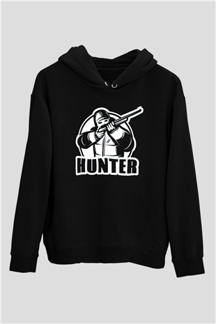 Avcı Siyah Unisex Kapüşonlu Sweatshirt