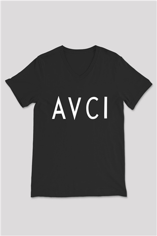 Avcı Siyah Unisex V Yaka Tişört T-Shirt