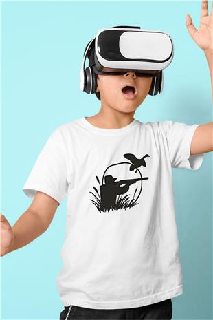 Avcılık Baskılı Unisex Beyaz Çocuk Tişört - Tshirt
