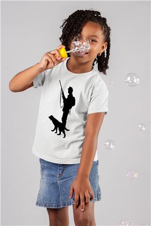 Avcılık Baskılı Unisex Beyaz Çocuk Tişört - Tshirt