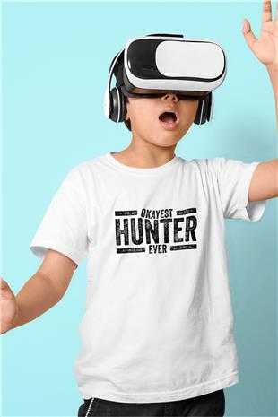 Avcılık Baskılı Unisex Beyaz Çocuk Tişört - Tshirt
