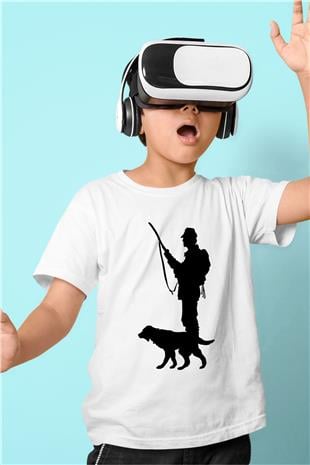 Avcılık Baskılı Unisex Beyaz Çocuk Tişört - Tshirt