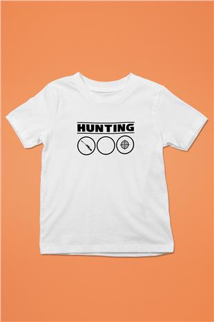 Avcılık Baskılı Unisex Beyaz Çocuk Tişört - Tshirt