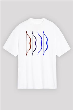 Avcılık Baskılı Unisex Beyaz Oversize Tişört - Tshirt