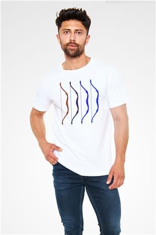 Avcılık Baskılı Unisex Beyaz Tişört - Tshirt