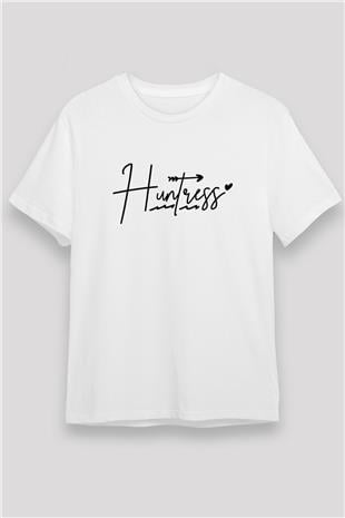 Avcılık Baskılı Unisex Beyaz Tişört - Tshirt