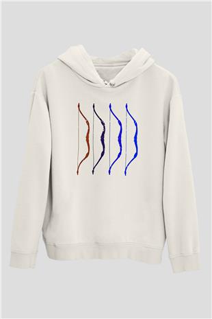 Avcılık Baskılı Unisex Ekru Hoodie