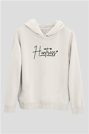 Avcılık Baskılı Unisex Ekru Hoodie