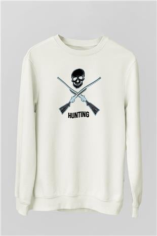 Avcılık Baskılı Unisex Ekru Sweatshirt