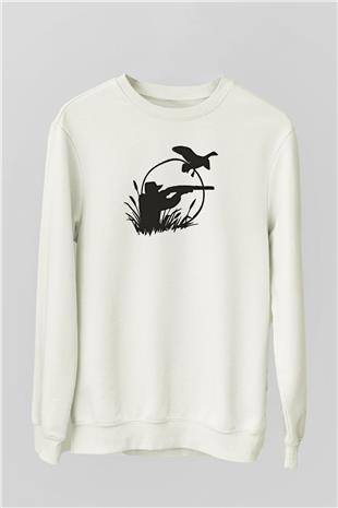 Avcılık Baskılı Unisex Ekru Sweatshirt