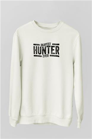 Avcılık Baskılı Unisex Ekru Sweatshirt