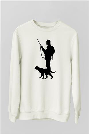 Avcılık Baskılı Unisex Ekru Sweatshirt
