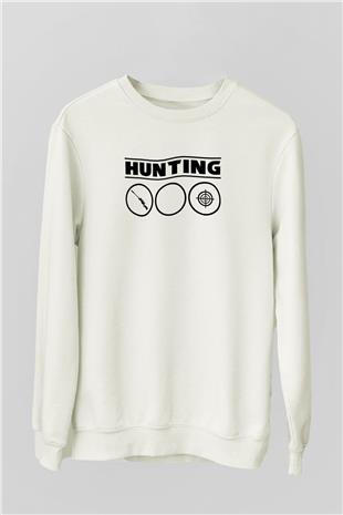 Avcılık Baskılı Unisex Ekru Sweatshirt