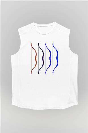 Avcılık Baskılı Unisex Kolsuz Beyaz Tişört