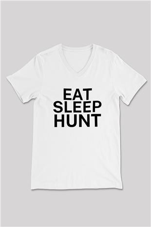 Avcılık Baskılı Unisex V Yaka Tişört - Tshirt
