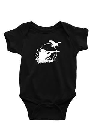 Avcılık - Hunting Baskılı Unisex Siyah Bebek Body - Zıbın