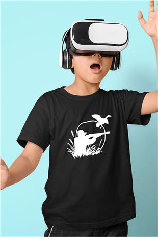 Avcılık - Hunting Baskılı Unisex Siyah Çocuk Tİşörtü - Tshirt