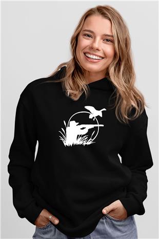 Avcılık - Hunting Baskılı Unisex Siyah Hoodie