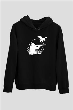 Avcılık - Hunting Baskılı Unisex Siyah Hoodie