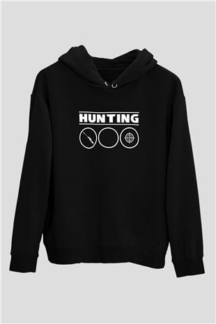 Avcılık - Hunting Baskılı Unisex Siyah Hoodie