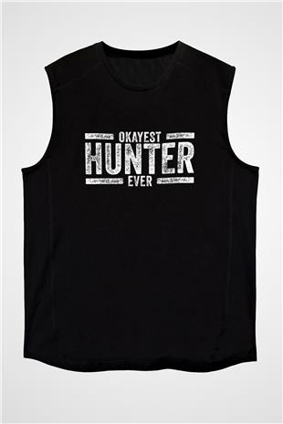 Avcılık - Hunting Baskılı Unisex Siyah Kolsuz Tişört