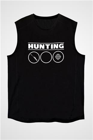 Avcılık - Hunting Baskılı Unisex Siyah Kolsuz Tişört