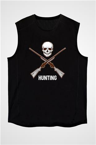 Avcılık - Hunting Baskılı Unisex Siyah Kolsuz Tişört