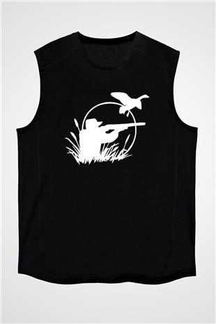 Avcılık - Hunting Baskılı Unisex Siyah Kolsuz Tişört