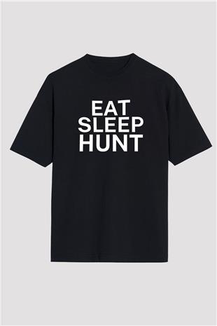 Avcılık - Hunting Baskılı Unisex Siyah Oversize Tişört