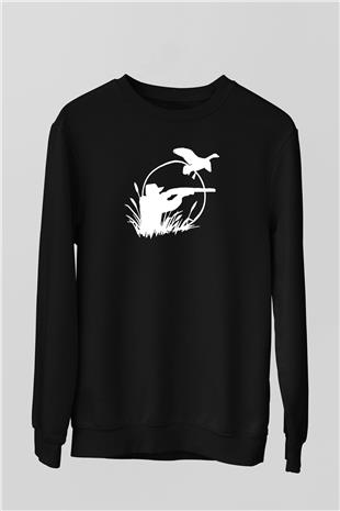 Avcılık - Hunting Baskılı Unisex Siyah Sweatshirt