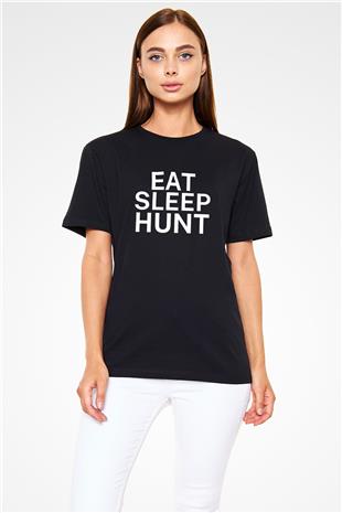 Avcılık - Hunting Baskılı Unisex Siyah Tişört - Tshirt