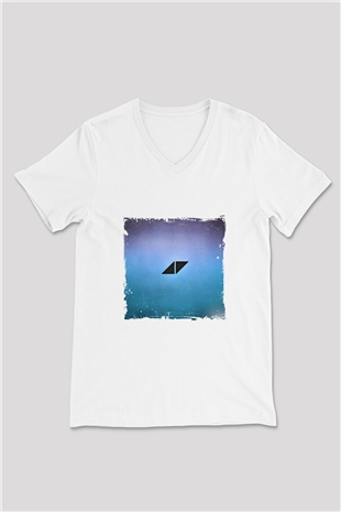 Avicii Baskılı Beyaz V Yaka Unisex Tişört