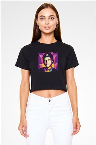 Avicii Baskılı Crop Top Siyah Kadın Tişört