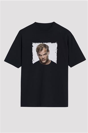 Avicii Baskılı Unisex Oversize Siyah Tişört