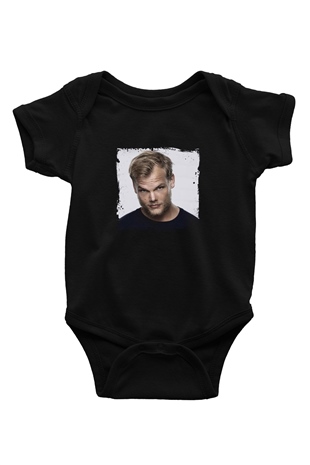Avicii Baskılı Unisex Siyah Bebek Body - Zıbın
