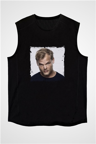 Avicii Baskılı Unisex Siyah Kolsuz Tişört