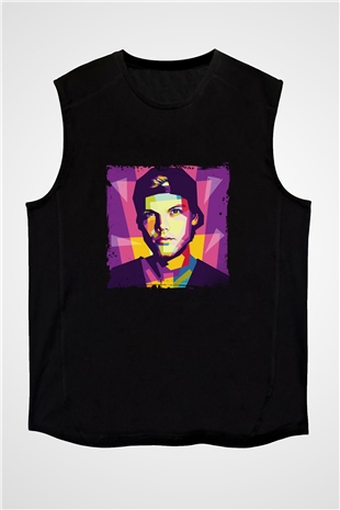 Avicii Baskılı Unisex Siyah Kolsuz Tişört