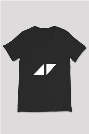 Avicii Baskılı Unisex Siyah V Yaka Tişört