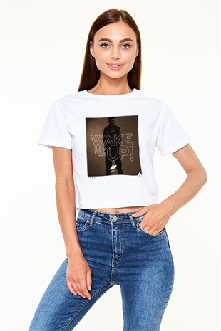 Avicii Beyaz Croptop Tişört